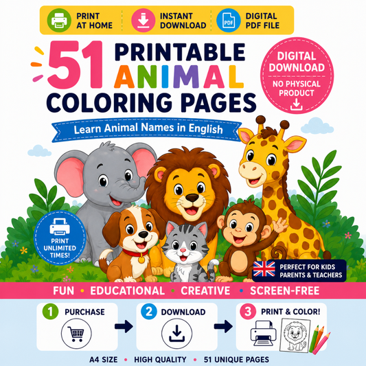 Printable Animal Coloring Book PDF - Instant Download
