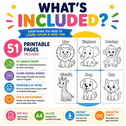 Printable Animal Coloring Book PDF - Instant Download