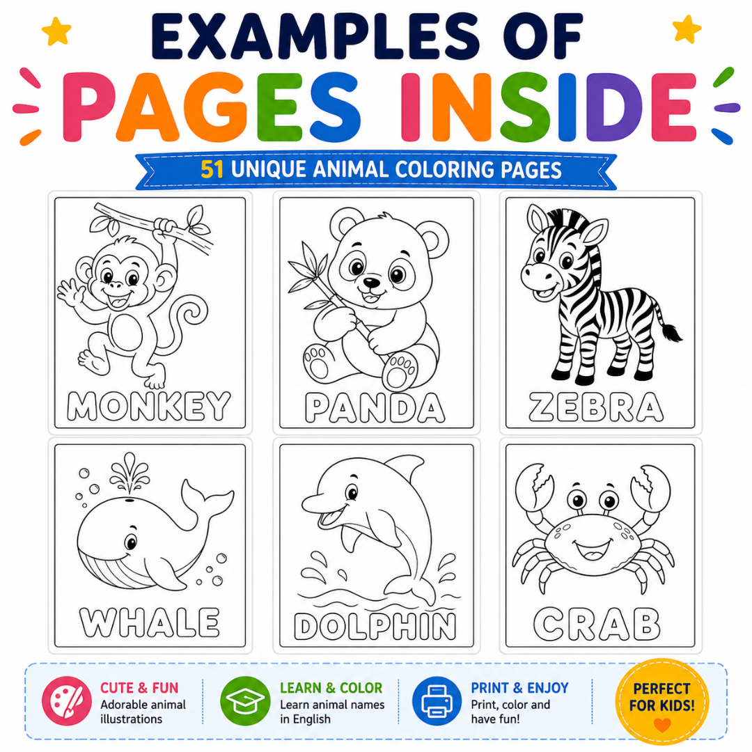 Printable Animal Coloring Book PDF - Instant Download