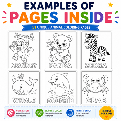 Printable Animal Coloring Book PDF - Instant Download