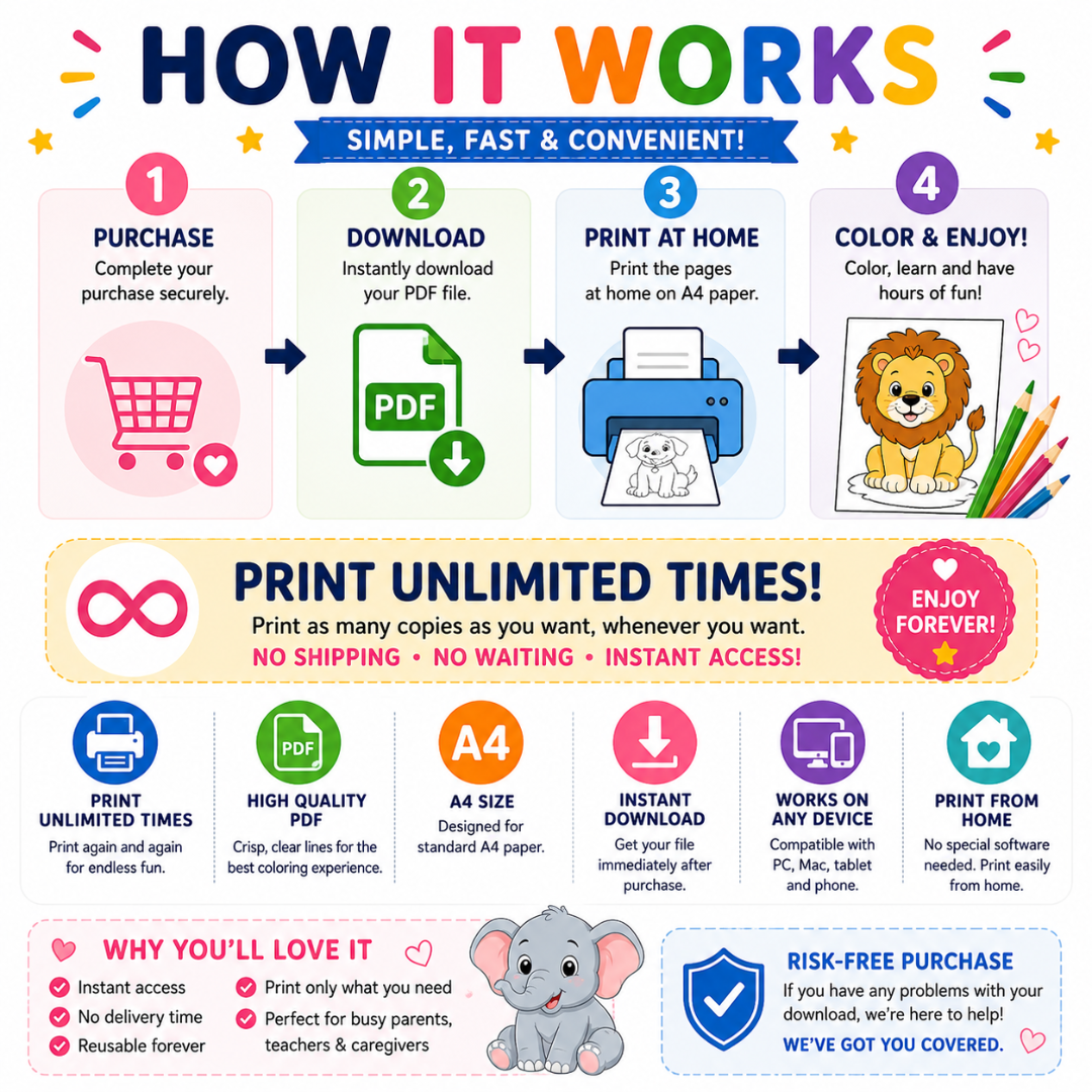 Printable Animal Coloring Book PDF - Instant Download